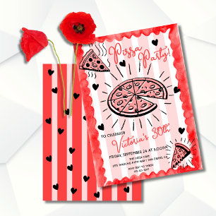 Invitation Anniversaire de la fête de la pizza dessinée à la