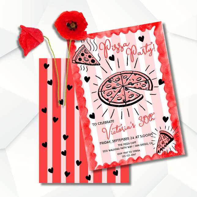 Invitation Anniversaire de la fête de la pizza dessinée à la  (Créateur téléchargé)