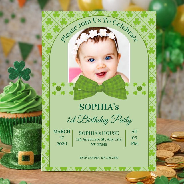 Invitation Anniversaire de la fête de la Saint-Patrick 1 an (St. Patrick’s Day 1st Birthday Invitation)