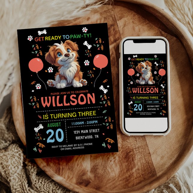 Invitation Anniversaire de la fête des chiots | Thème de chie (Créateur téléchargé)