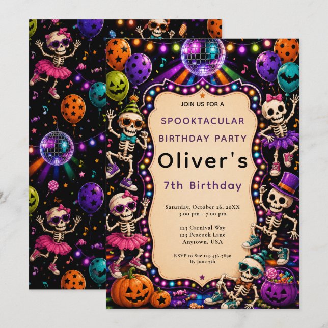 Invitation Anniversaire de la fête d'Halloween de squelette d (Devant / Derrière)