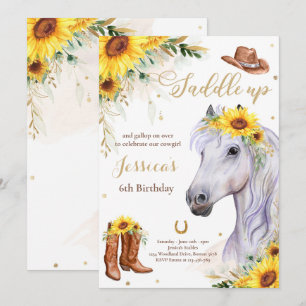 Invitation Anniversaire de la fête du Cheval Cowgirl Sunflowe