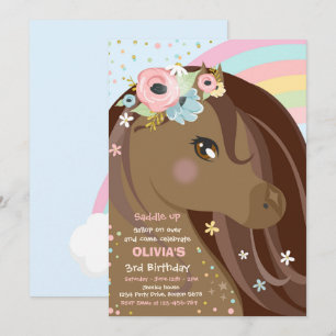 Invitation Anniversaire de la fête du Cheval Floral Pony Pony