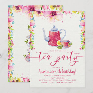 Invitation Anniversaire de la fête du thé à la florale rose
