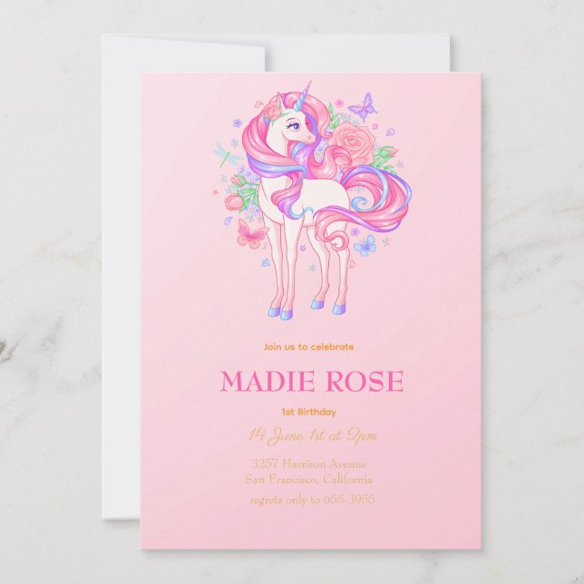 Invitation Anniversaire de la fête licorne magique (Devant)