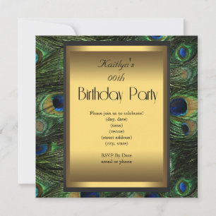 Invitation Anniversaire de la fête Peacock Green Blue Gold