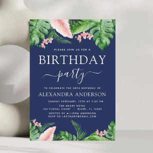 Invitation Anniversaire de la fête Tropical Palm Floral Aquar