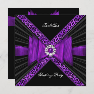 Invitation Anniversaire de la fête violet léopard noir diaman