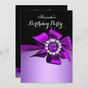 Invitation Anniversaire de la fête violet Pearl Diamond Bow