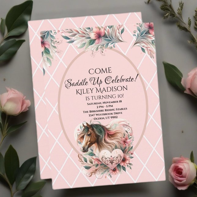 Invitation Anniversaire de la fille au cheval  (Enjoy this beautiful collection of elegant watercolor designs.)