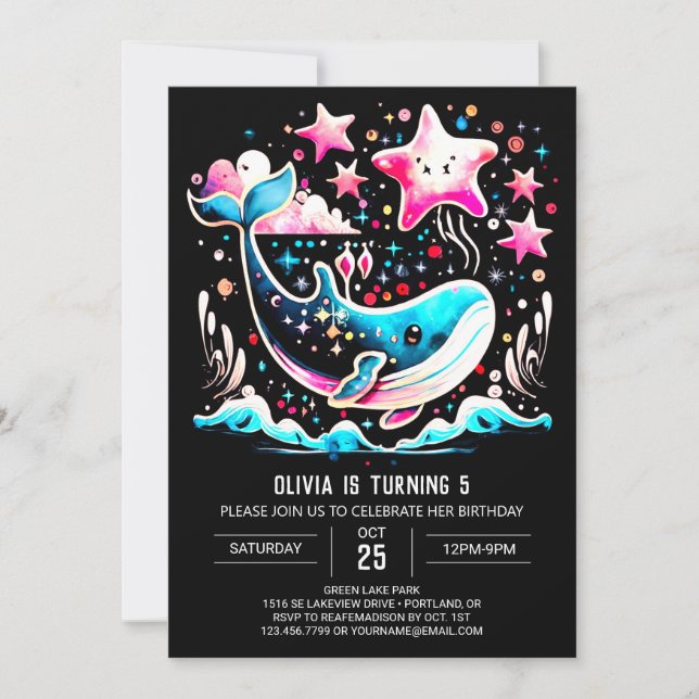 Invitation Anniversaire de la fille baleine rose (Devant)