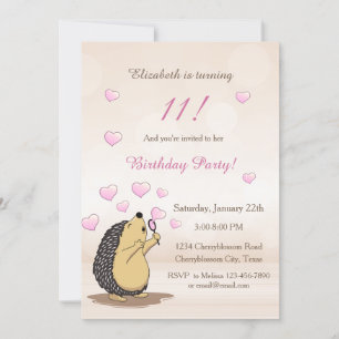 Invitation Anniversaire de la fille d'Autmn Hedgehog