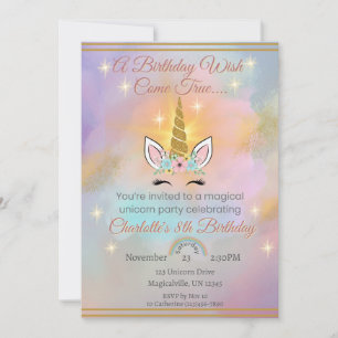 Invitation Anniversaire de la fille de la licorne magique