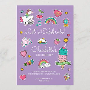 Invitation Anniversaire de la fille de l'Unicorn Emoji violet