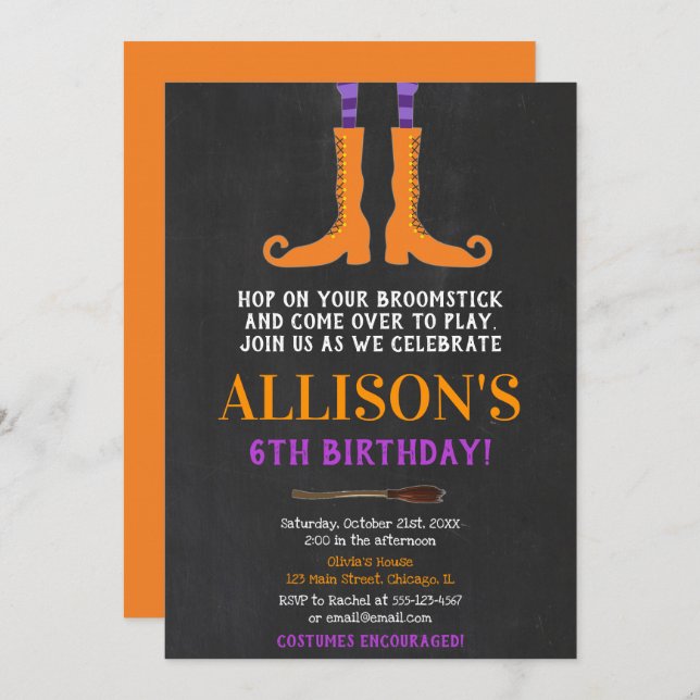 Invitation Anniversaire de la fille d'Halloween, pieds de sor (Devant / Derrière)