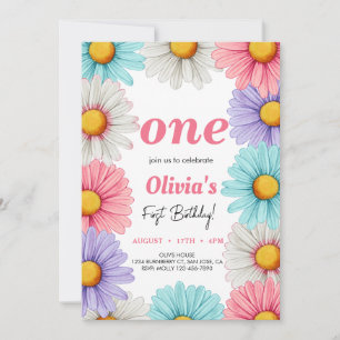 Invitation Anniversaire de la fille mignonne Pastel Daisy
