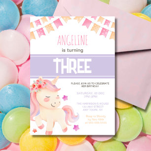 Invitation Anniversaire de la fille Unicorn rose mignonne