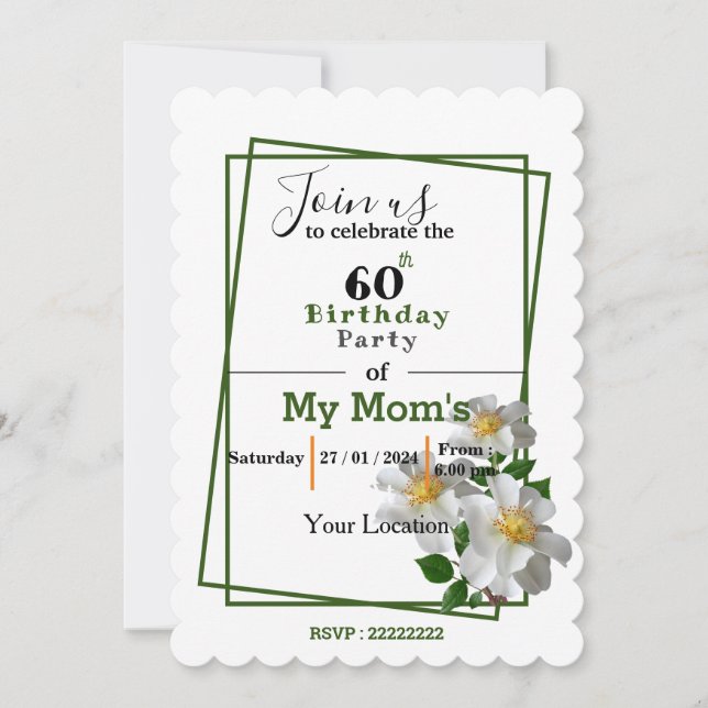 Invitation anniversaire de la fleur blanche (Devant)