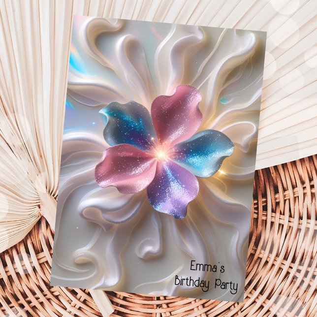 Invitation anniversaire de la fleur d'or rose moderne (Créateur téléchargé)