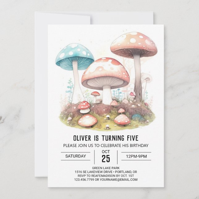Invitation Anniversaire de la forêt de champignons enchantés (Devant)