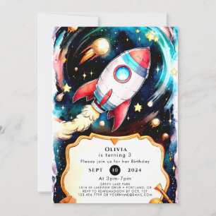 Invitation Anniversaire de la fusée d'aquarelle magique