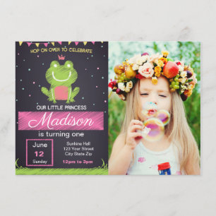 Invitation Anniversaire de la grenouille rose avec photo