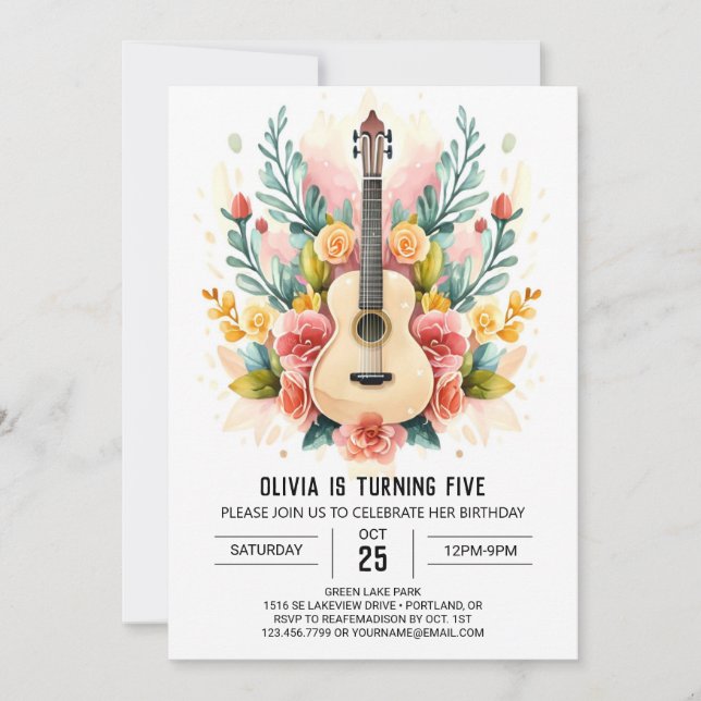 Invitation Anniversaire de la guitare du musicien d'aquarelle (Devant)