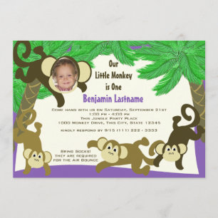 Invitation Anniversaire de la jungle singe avec photo