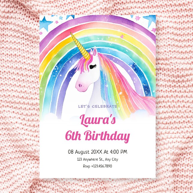 Invitation Anniversaire de la licorne aquarelle (Créateur téléchargé)