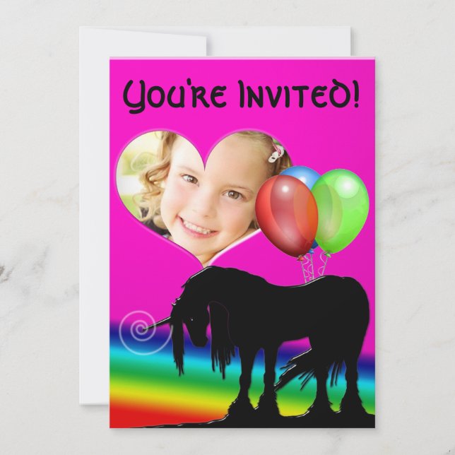 Invitation Anniversaire de la licorne arc-en-ciel (carte phot (Devant)