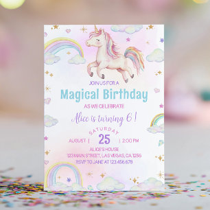 Invitation Anniversaire de la licorne arc-en-ciel magique