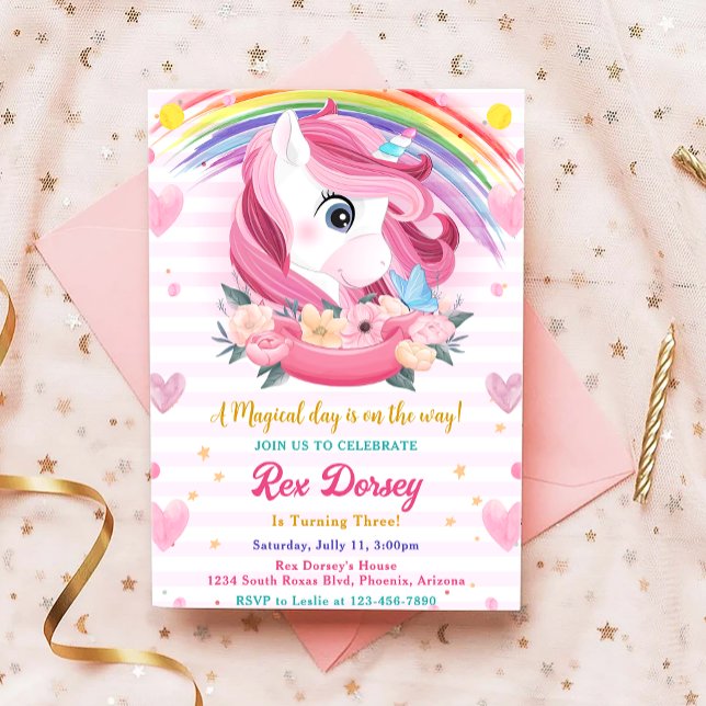 Invitation Anniversaire de la licorne arc-en-ciel magique (Créateur téléchargé)