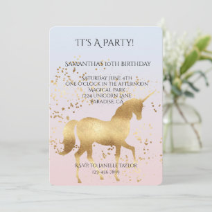 Invitation Anniversaire de la licorne d'or magique