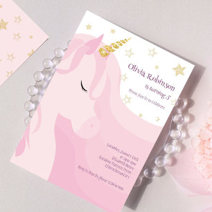 Invitation Anniversaire de la licorne d'or rose magique
