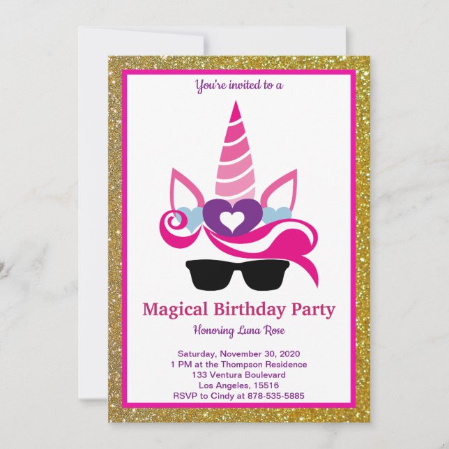 Invitation Anniversaire de la licorne magique (Devant)