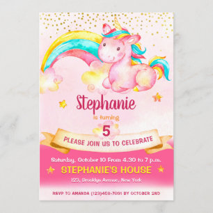 Invitation Anniversaire de la licorne magique et arc-en-ciel