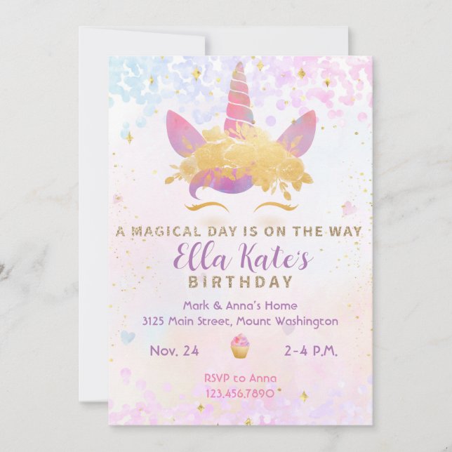 Invitation Anniversaire de la licorne magique Past (Devant)