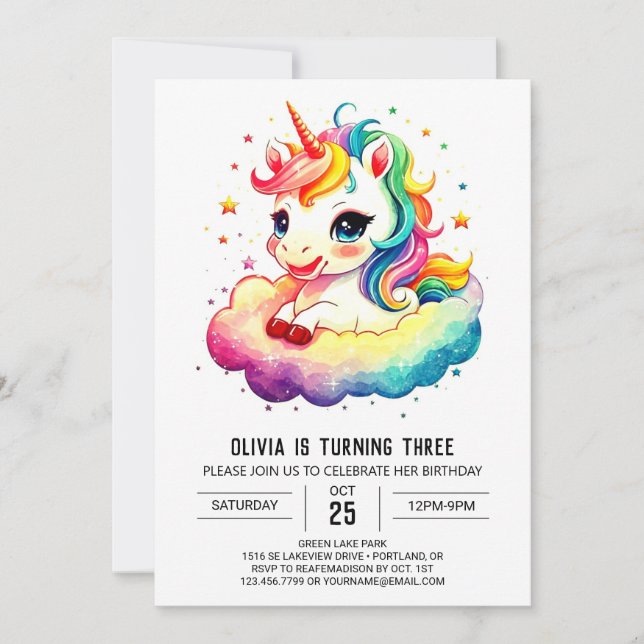 Invitation Anniversaire de la licorne mythique Sparkle (Devant)