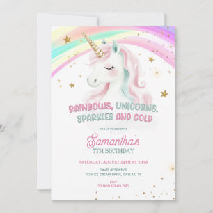 Invitation Anniversaire de la licorne, Pastel Unicorn, Arc en