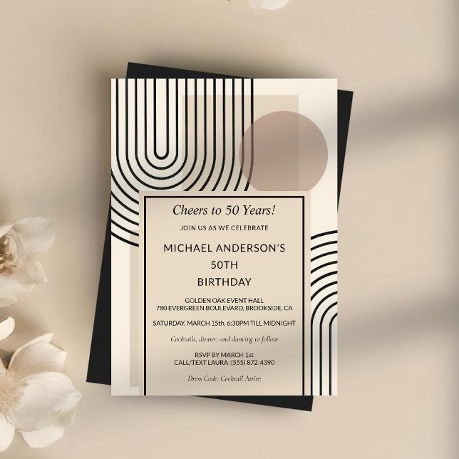 Invitation Anniversaire de la ligne géométrique scandinave (Retro Scandinavian Geometric Line Art Birthday Invitation)