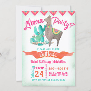Invitation Anniversaire de la Llama Party Pink Ora