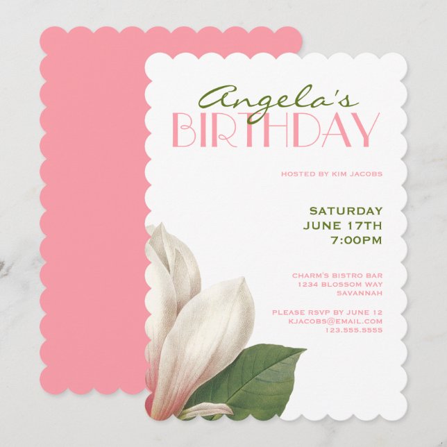 Invitation Anniversaire de la Magnolia du Sud| Blanc vert ros (Devant / Derrière)