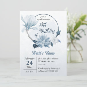 Invitation anniversaire de la marine bleu poussiéreux fleurs