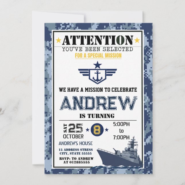 Invitation Anniversaire de la Marine personnelle (Devant)