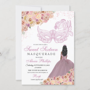 Invitation Anniversaire de la mascarade florale rose pâle