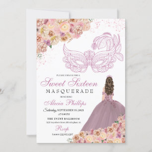 Invitation Anniversaire de la mascarade florale rose pâle
