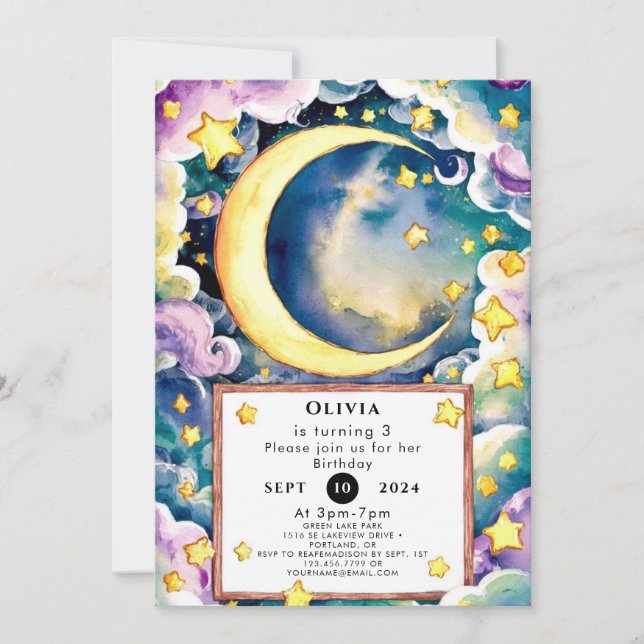 Invitation Anniversaire de la mignonne lune magique (Devant)