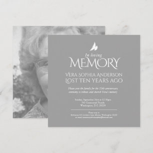 Invitation Anniversaire de la mort colombe blanche gris blanc