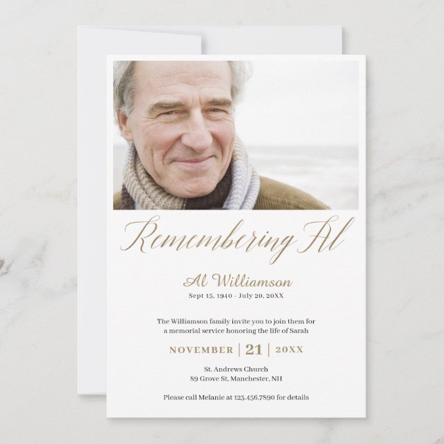 Invitation Anniversaire de la mort commémorant Al Photo Memor (Devant)