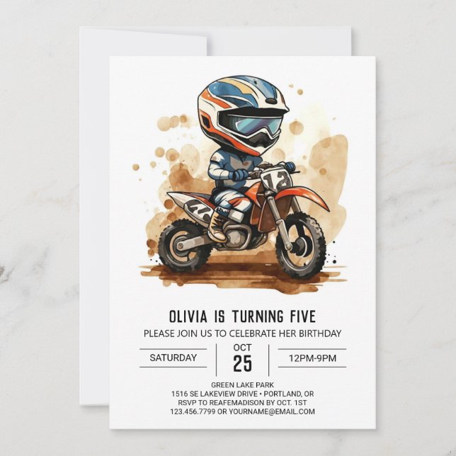 Invitation Anniversaire de la moto à aquarelle enchantée (Devant)
